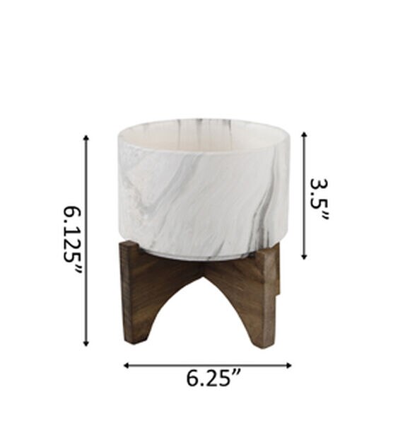 Flora Bunda 5" Marble finish Ceramic Planter on Wood Stand, , hi-res, image 2