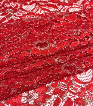 Metallic Red Corded Lace Fabric
