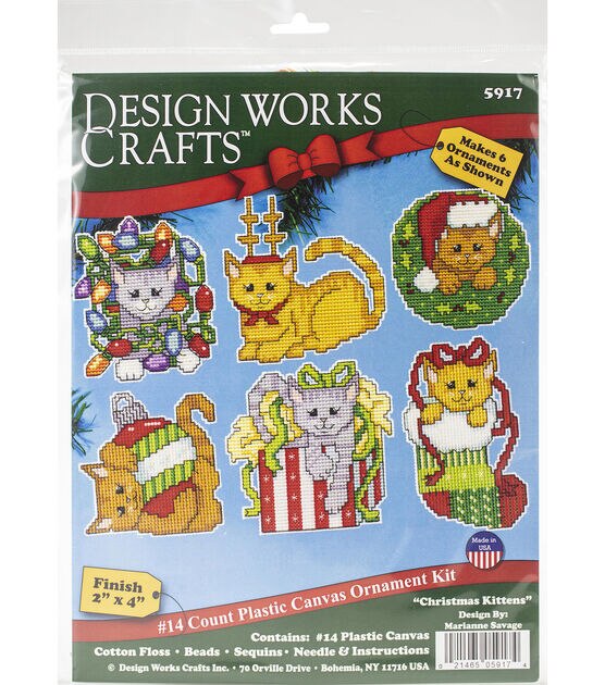 Design Works Plastic Canvas Ornament Kit 3''x3.5'' Christmas Kittens ...