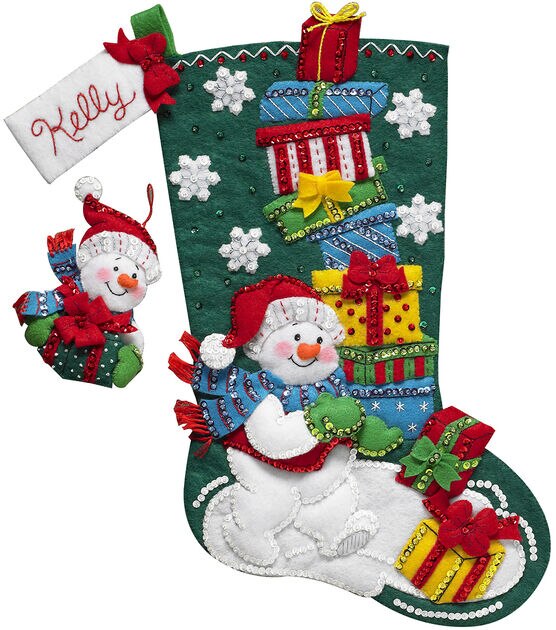 Bucilla 18" Snowman With Presents Felt Stocking Kit, , hi-res, image 2