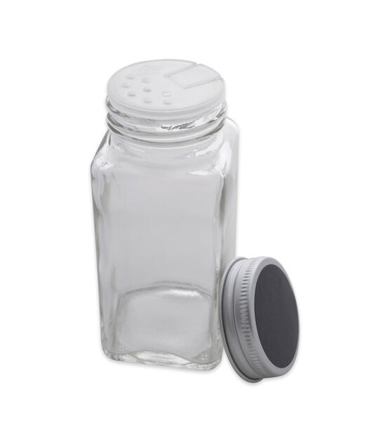 4 oz Glass Spice Jar Clear, w/ Shaker insert and Black Lid