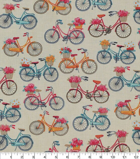 Novelty Cotton Fabric Bicycles with Flowers | JOANN