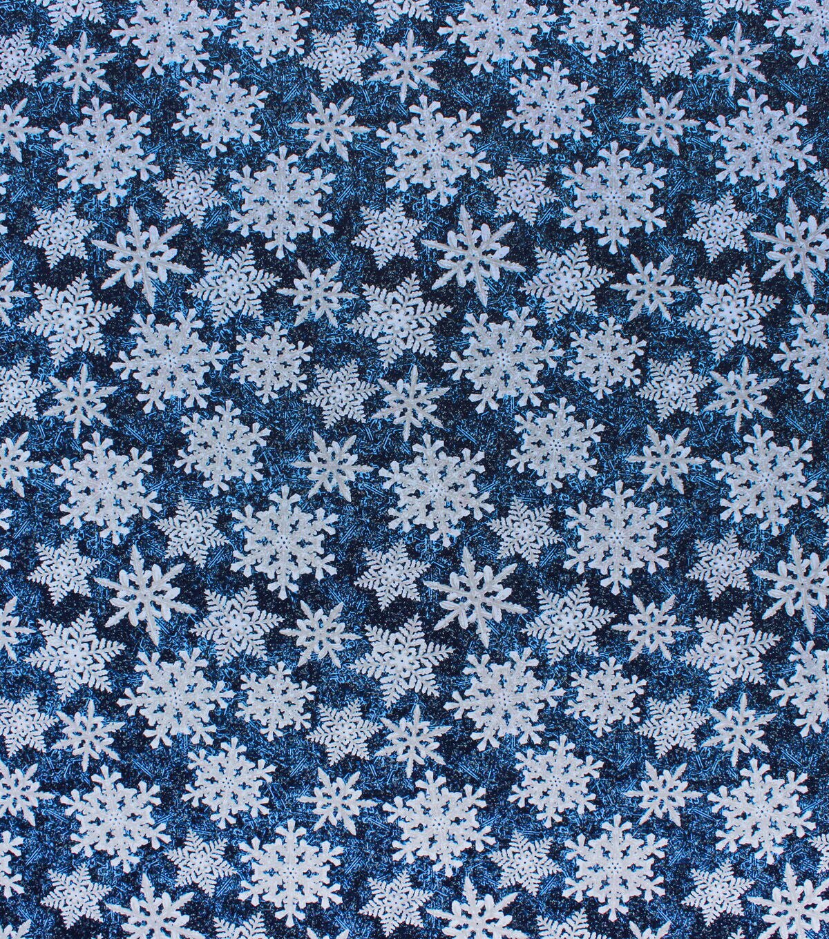 Silver Snowflakes on White Glitter Christmas Cotton Fabric