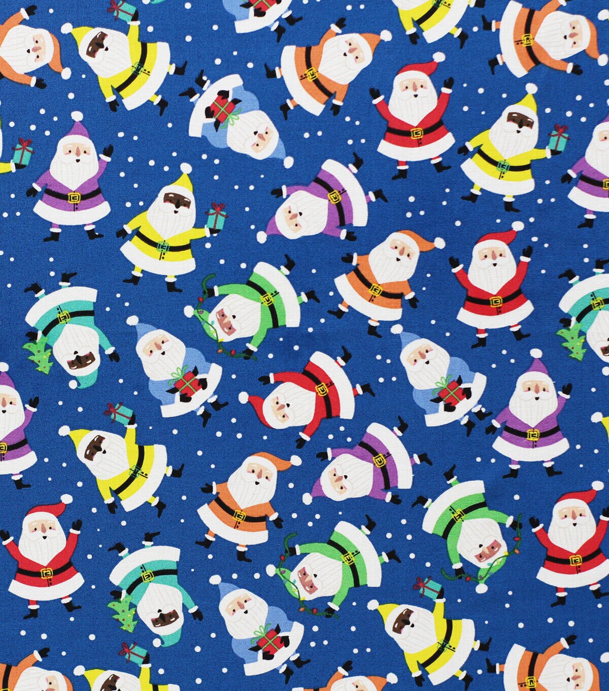 Rainbow Santas On Blue Christmas Cotton Fabric by Joann | Joann x Ribblr