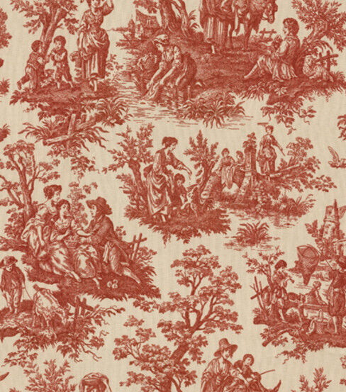 Upholstery fabric, toile fabric, red and yellow country life