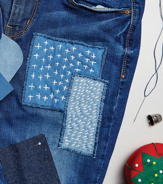 How To Make Visible Mending Jeans with Denim Patches Online