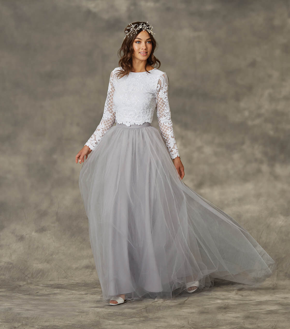 How To Make Grey Tulle 2 Piece Wedding Dress Online JOANN