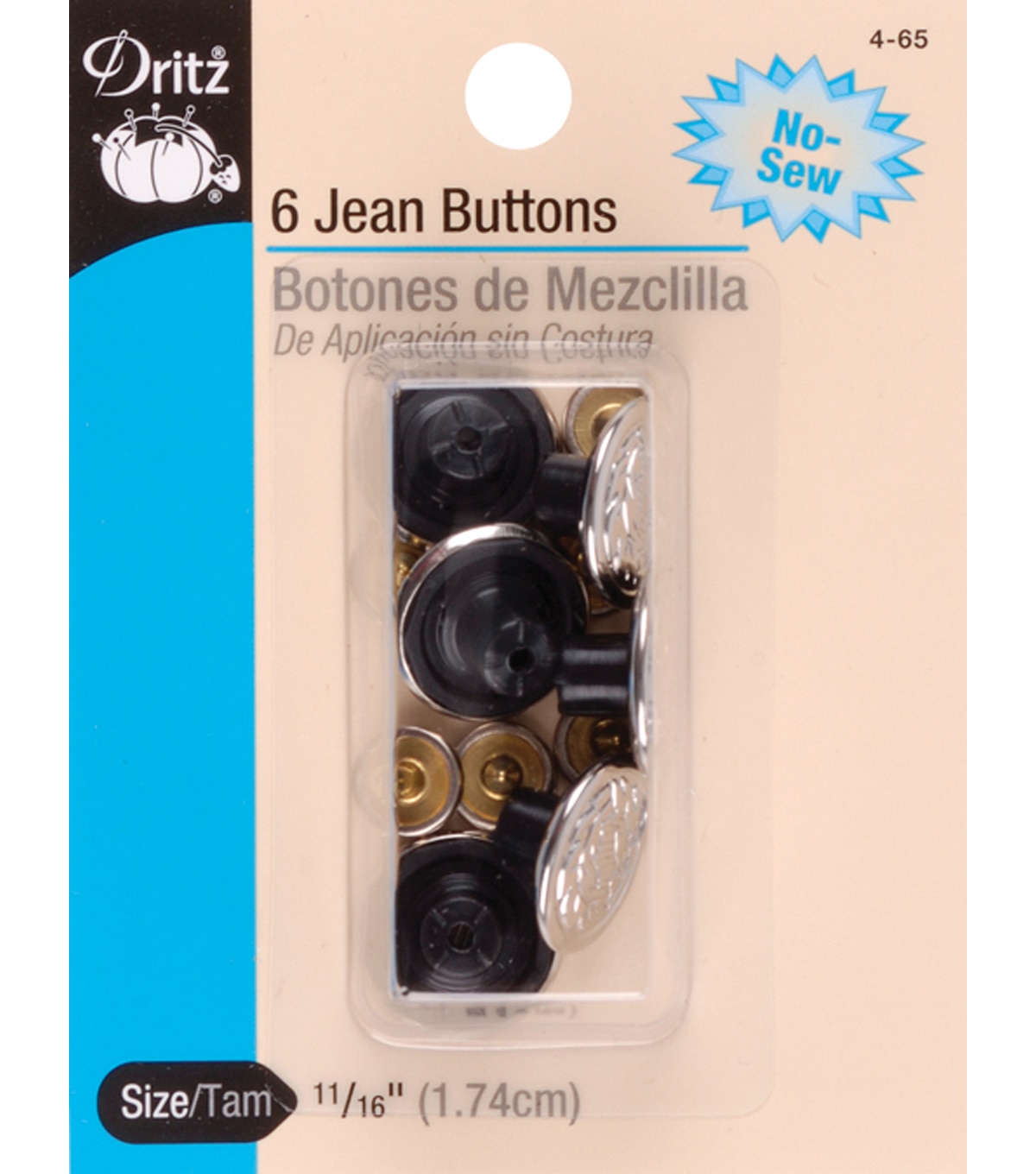 Dritz Jean Buttons, 6 pc, Antique brass