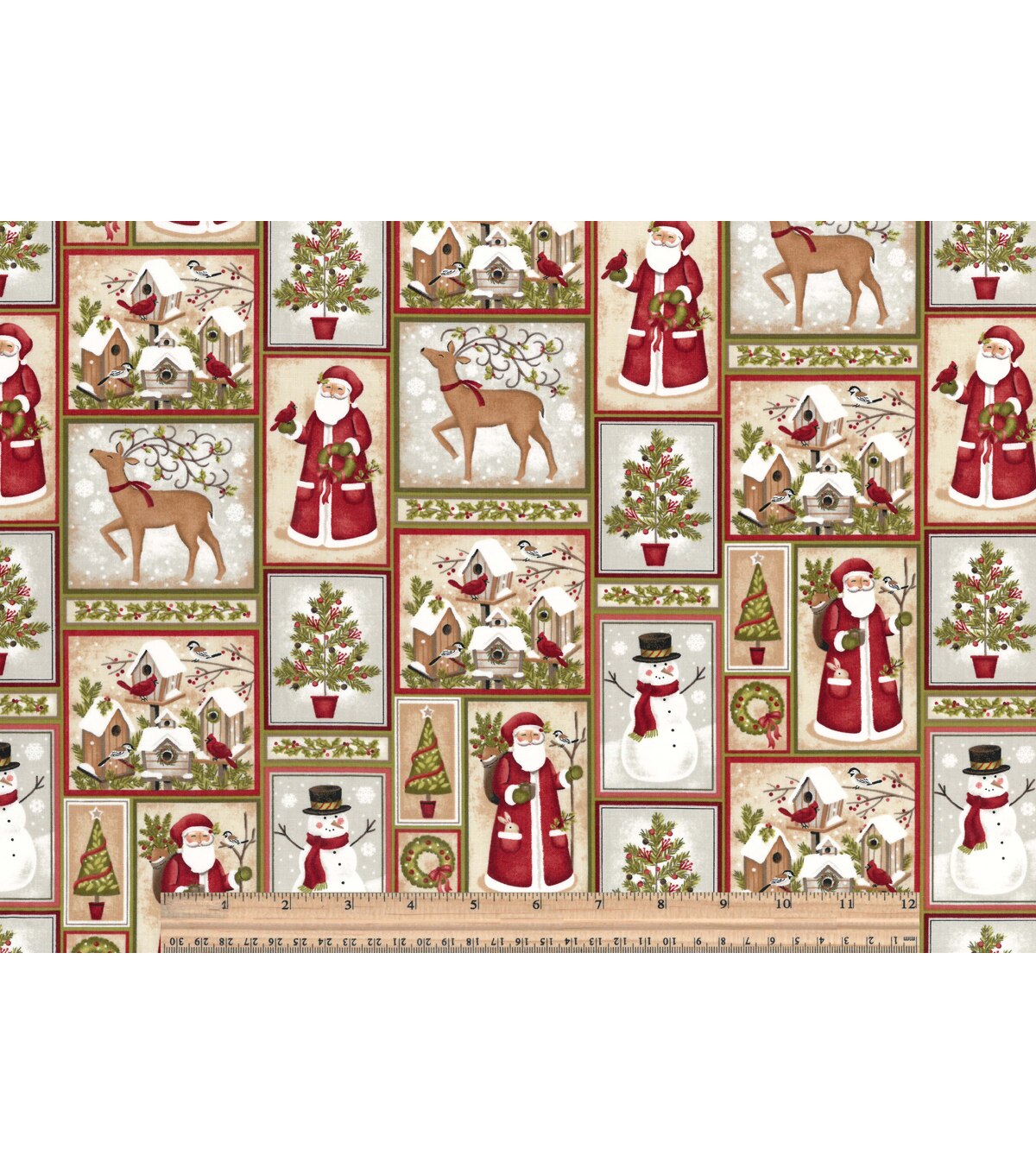 Christmas Cotton Fabric-Santa And Snowmen In Blocks | JOANN