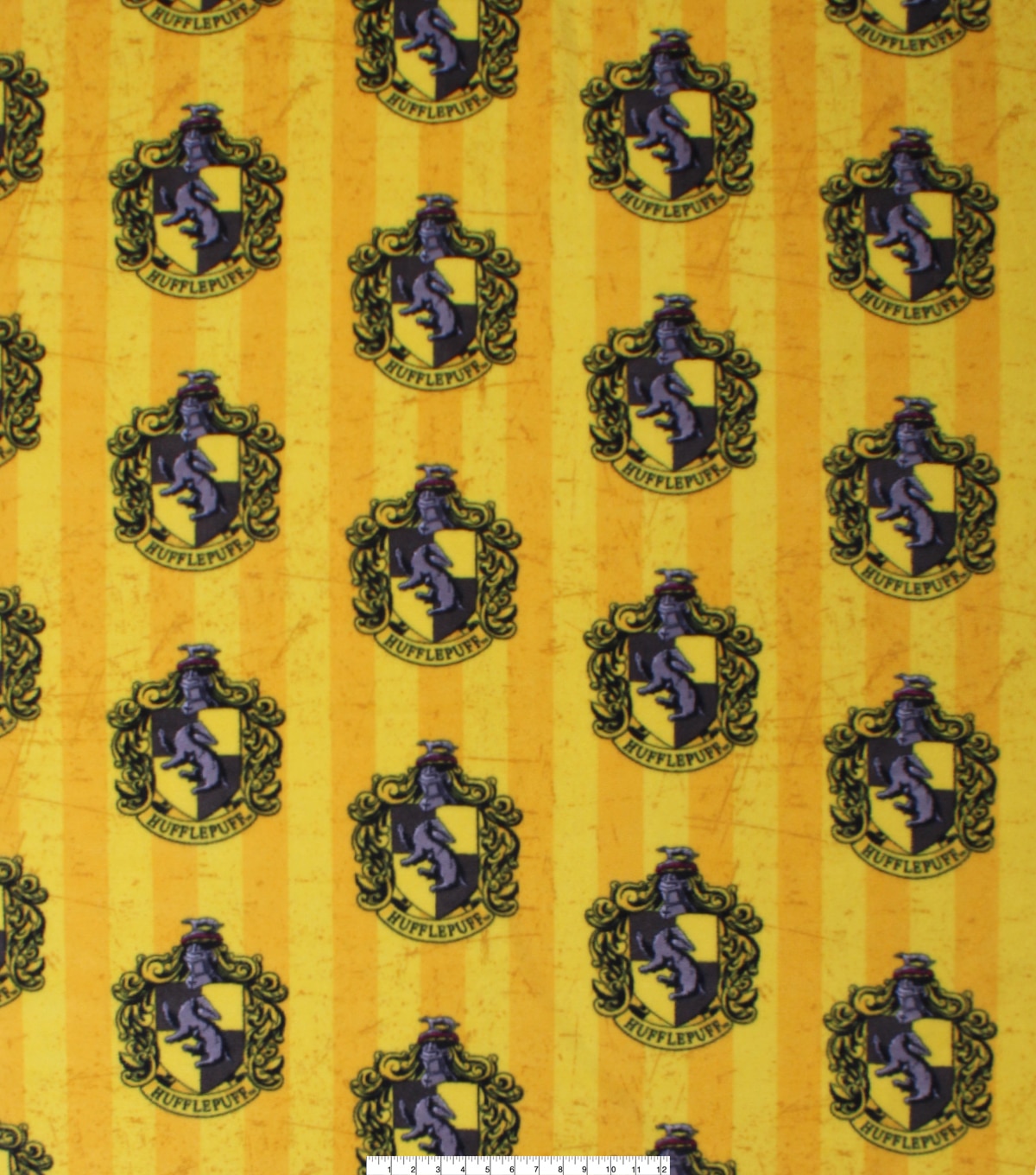 Harry Potter Fleece Fabric 58''-Hufflepuff Crest on Stripes | JOANN