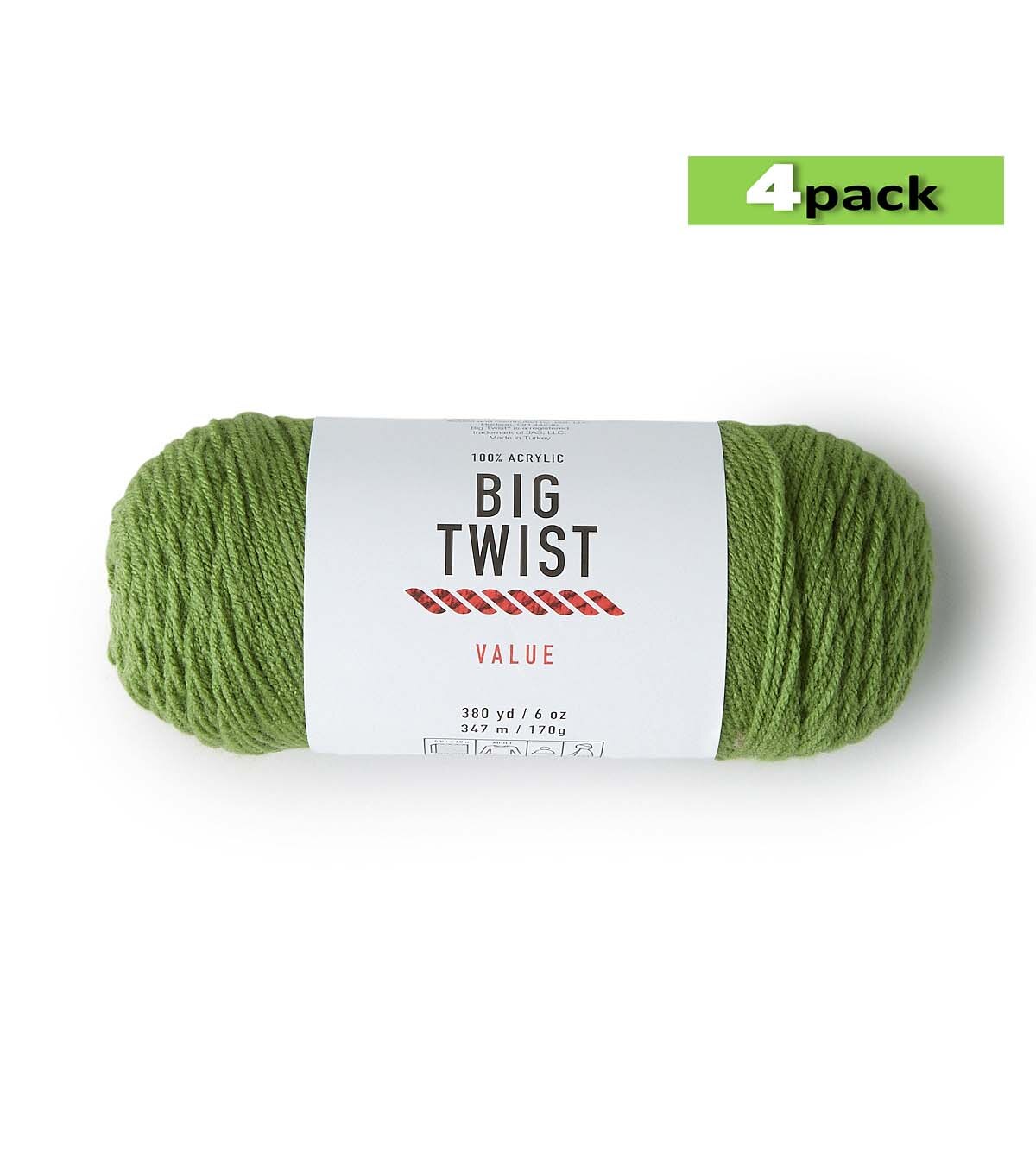 4pk Solid Green Medium Weight Acrylic 380yd Value Yarn by Big Twist | JOANN