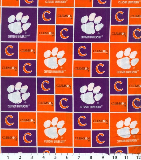 Clemson University Tigers Cotton Fabric Block