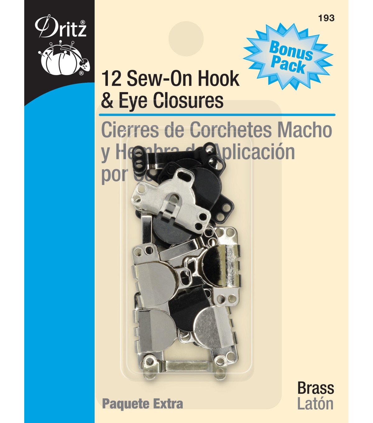 Dritz Sew-On Hook & Eye Closures, 12 Sets, Black & Nickel