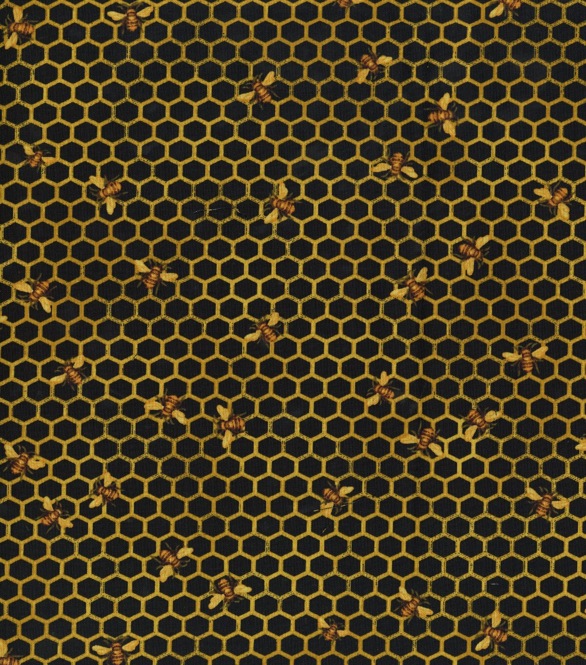 Hi Fashion Bees On Honeycomb Black Premium Print Cotton Fabric