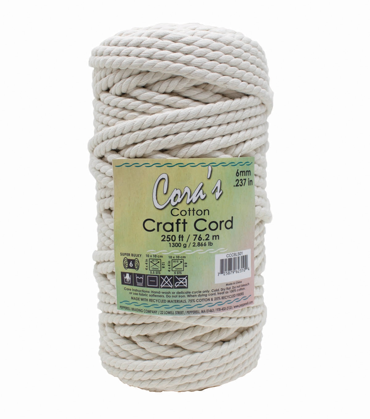 Pepperell Cotton Macramé Cord - Natural, 1 mm, 1000 ft