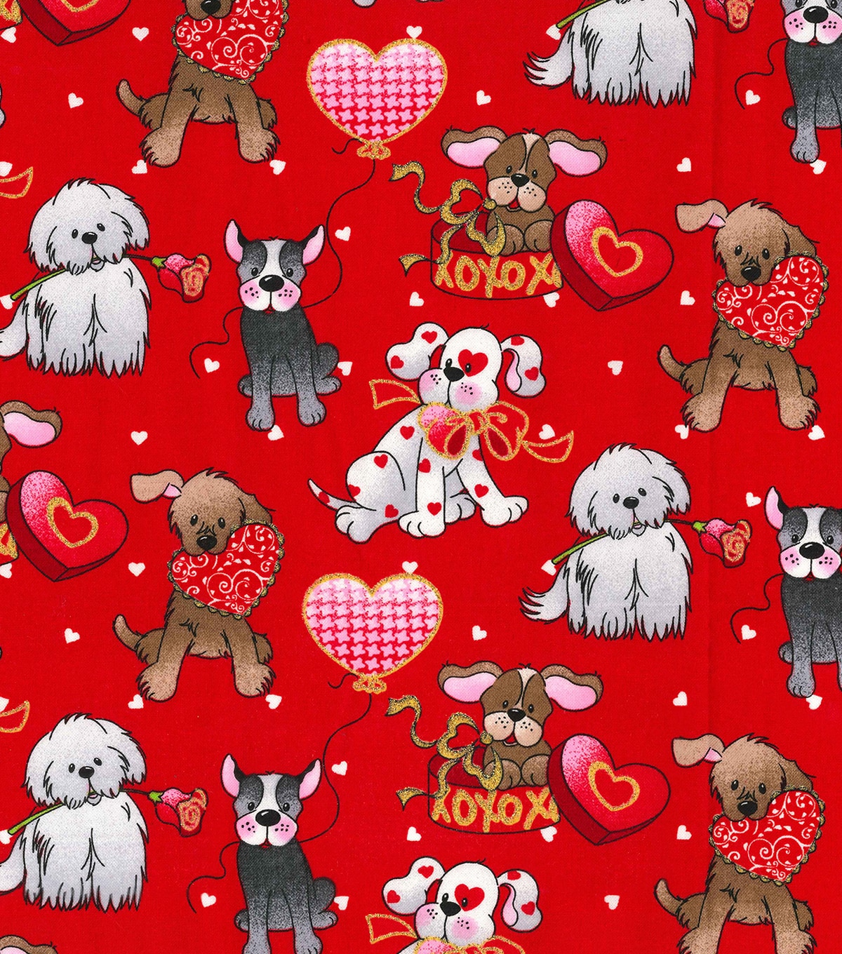 Valentines Day Glitter Cotton Fabric Love Pups on Red | JOANN