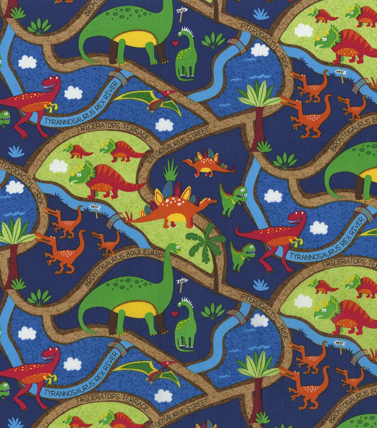 Novelty Cotton Fabric Dinosaur Roads | JOANN