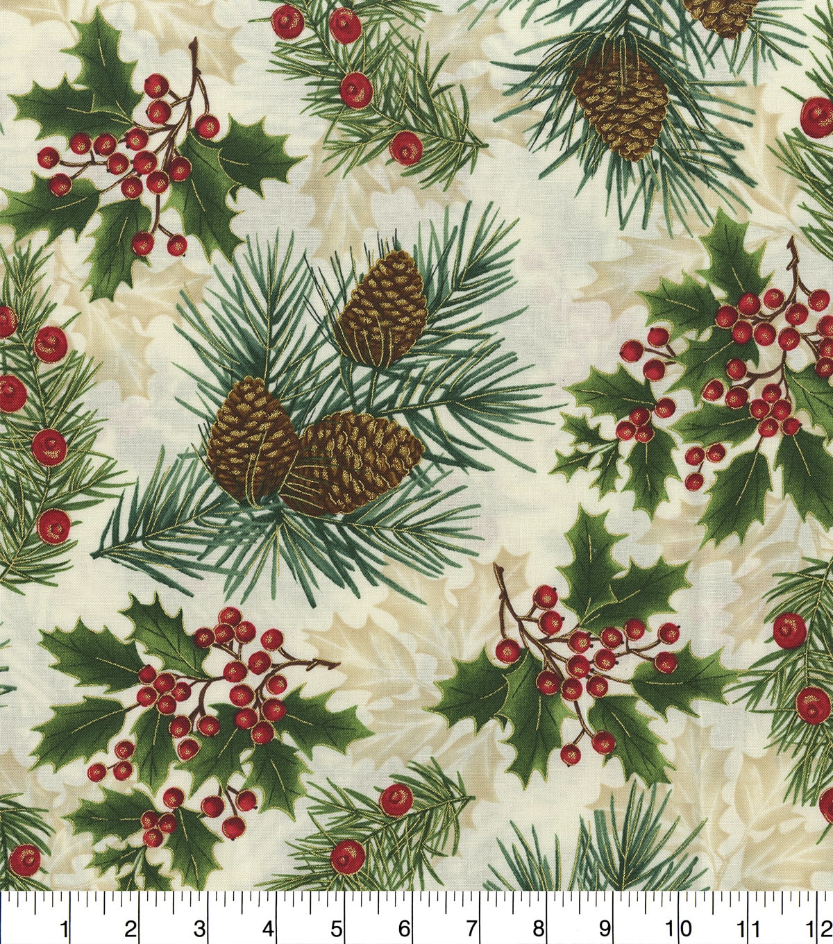 Christmas Cotton FabricPinecone Berry Holly Metallic JOANN