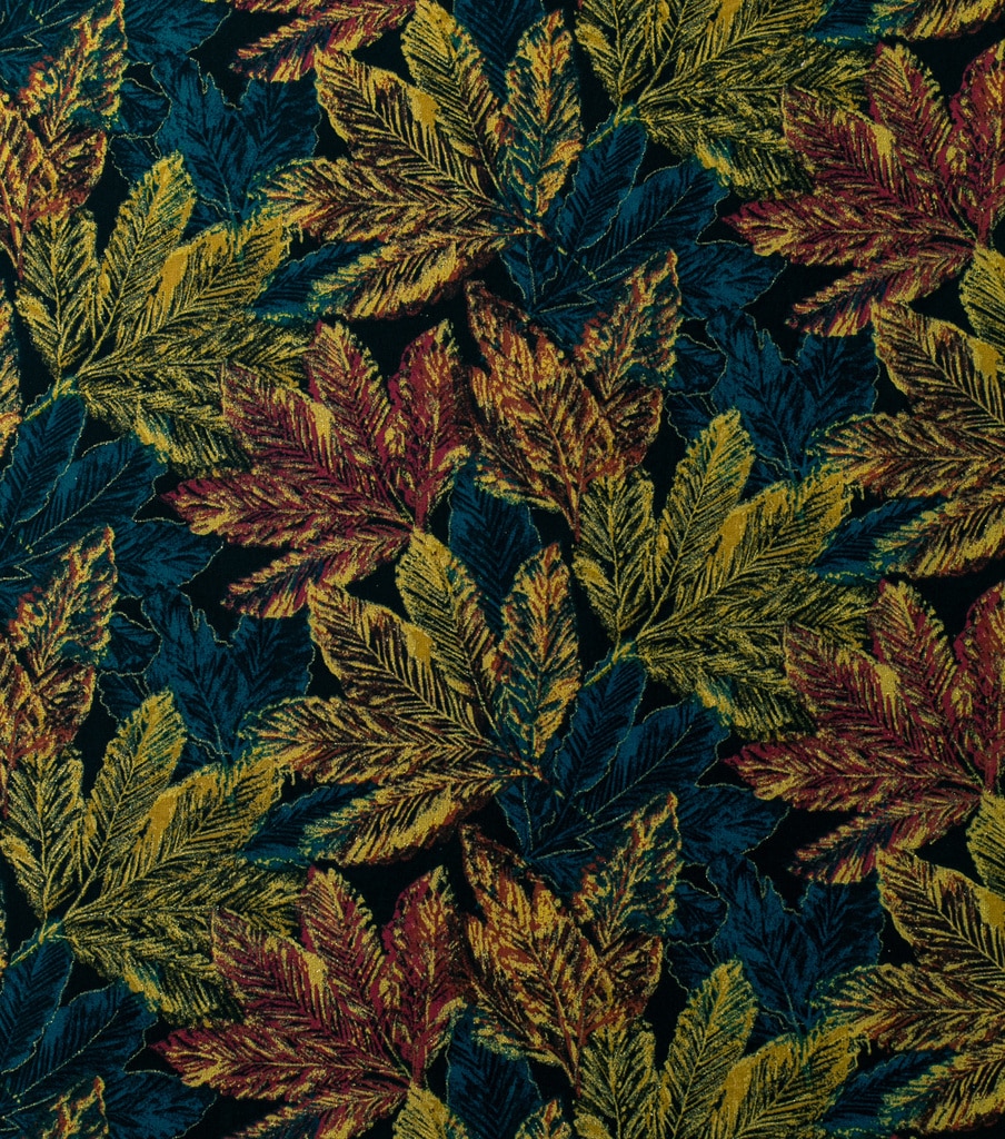 Teal Leaves Metallic Harvest Cotton Fabric | JOANN