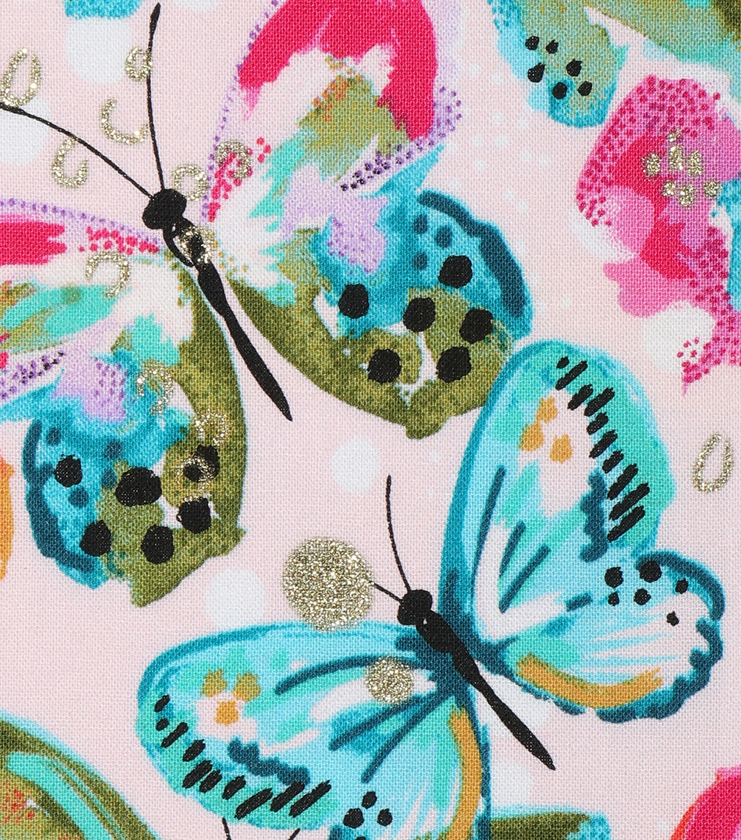 Novelty Cotton Fabric 43''Watercolor Butterfly with Glitter JOANN