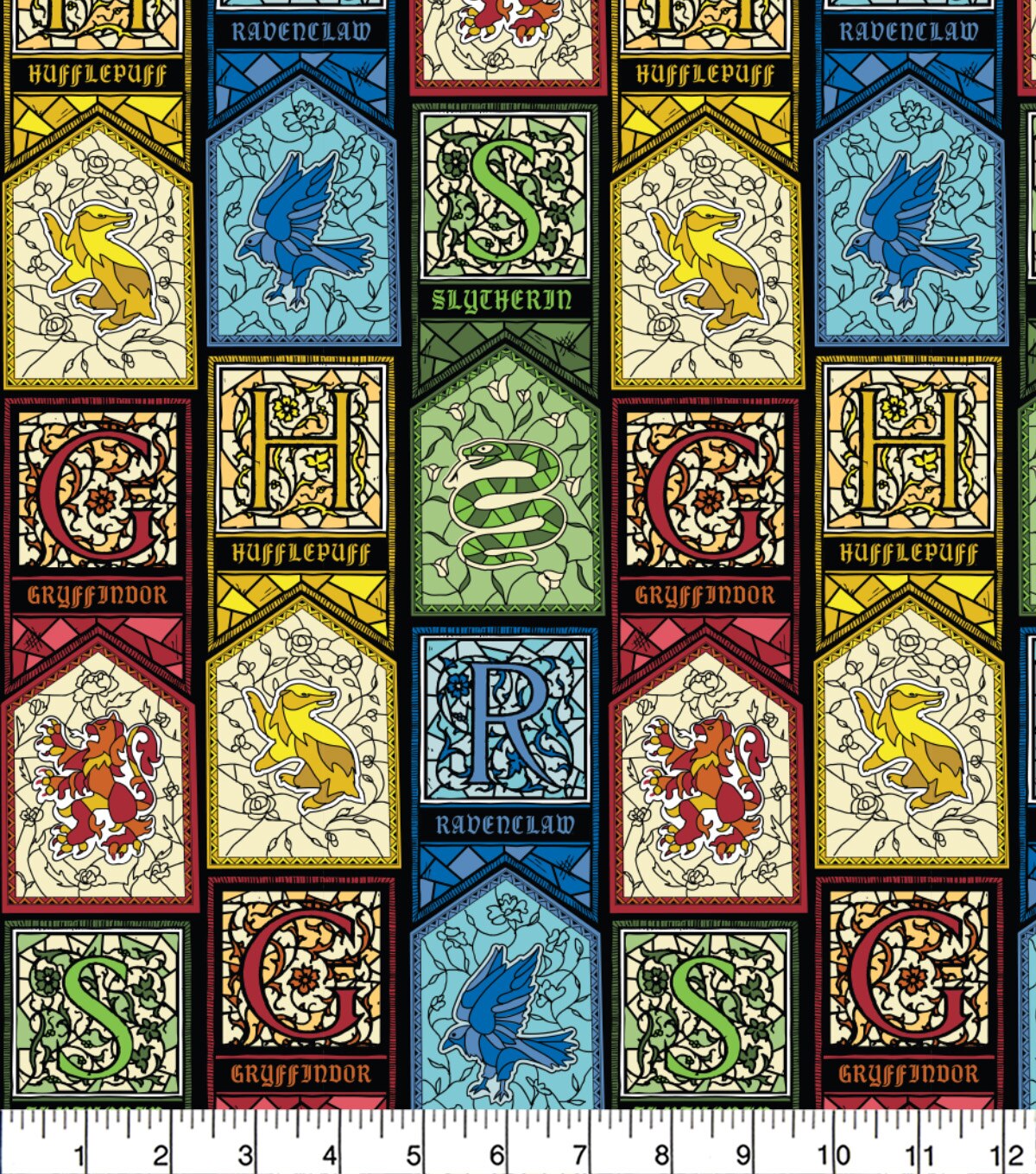 Harry Potter Cotton Fabric Stained Glass Houses Joann