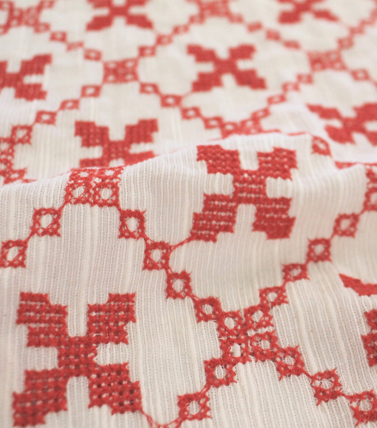 Cross Stitch Embroidered Cotton Fabric Red | JOANN