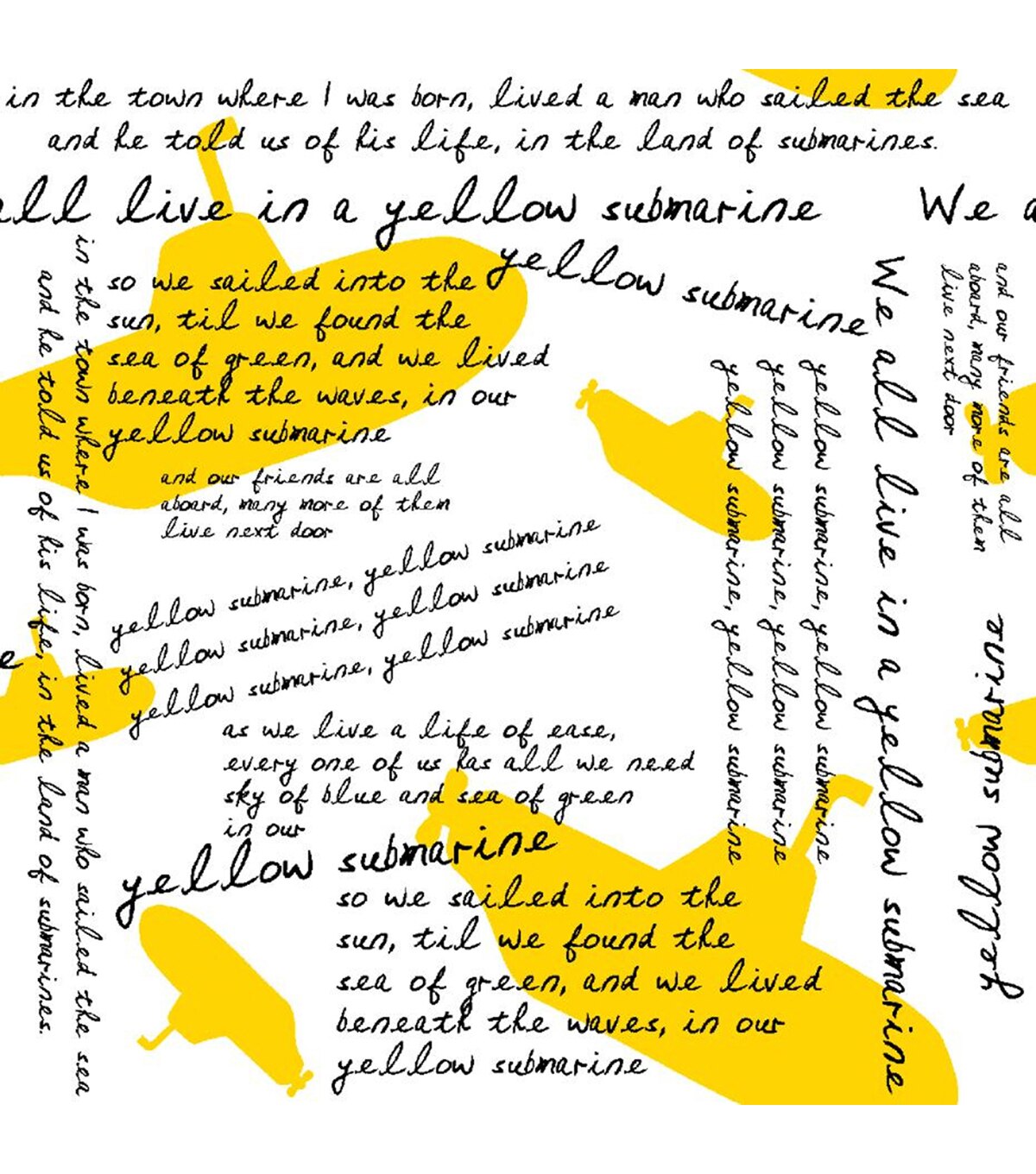 Lyrics By Lennon Mccartney Cotton Fabric Yellow Submarine Joann
