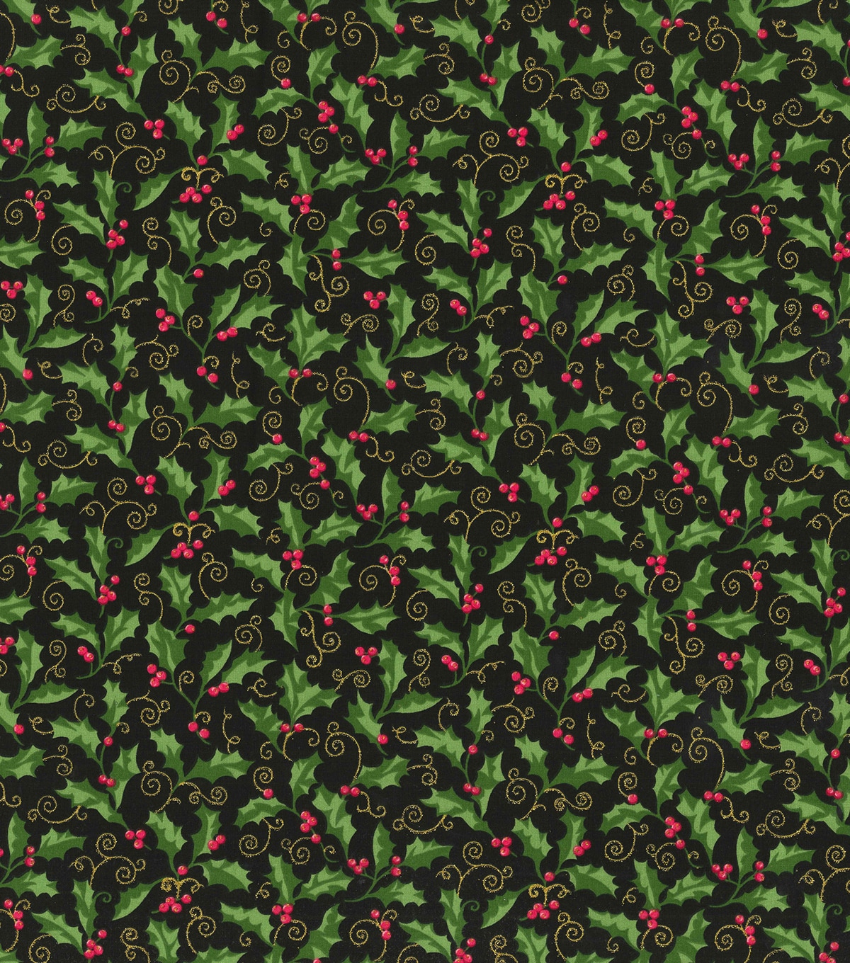 Download Christmas Holly Scroll Glitter Christmas Cotton Fabric | JOANN