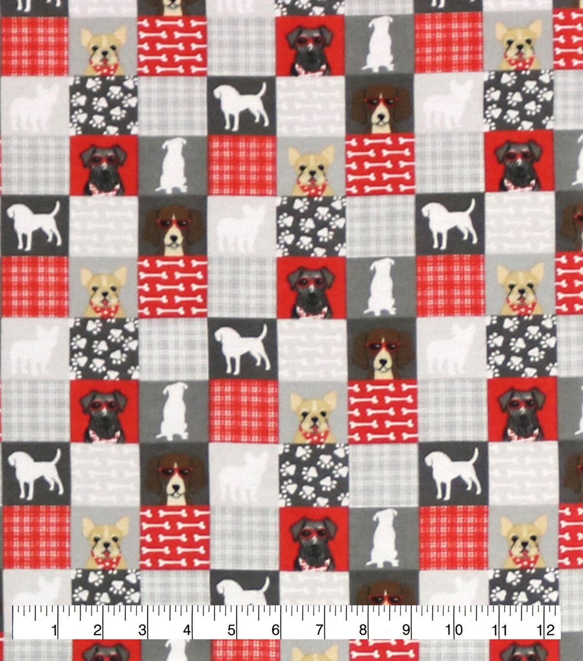 Super Snuggle Flannel Fabric Patch Pups on Red & Grey | JOANN