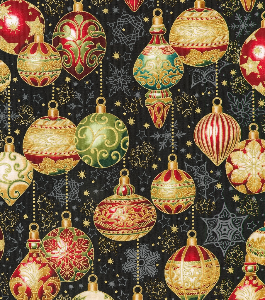 Christmas Cotton Fabric-Decorative Ornaments Black Metallic | JOANN