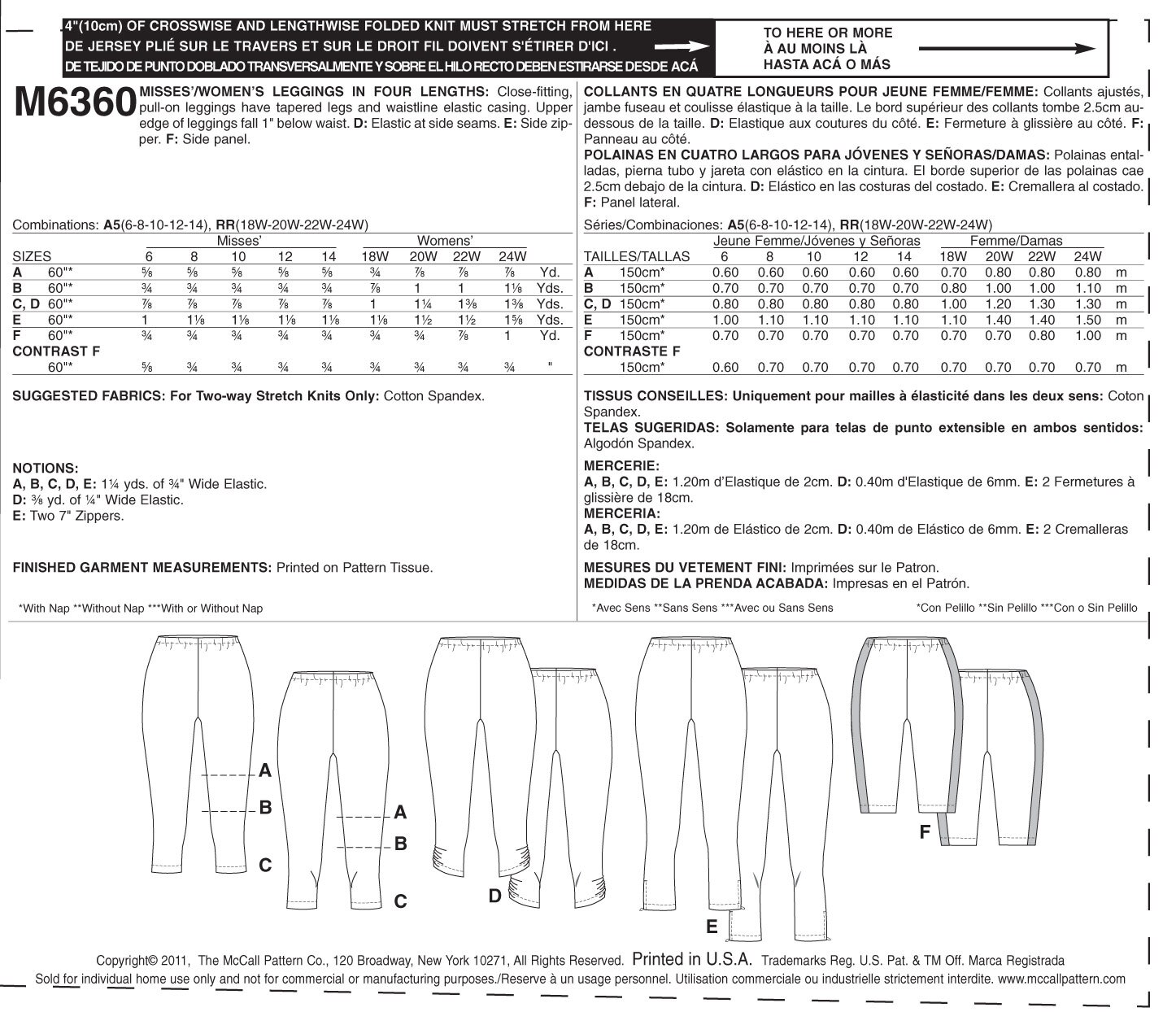 Misses'/Women's Leggings In 4 Lengths-RR (18W-20W-22W-24W) Pattern | JOANN