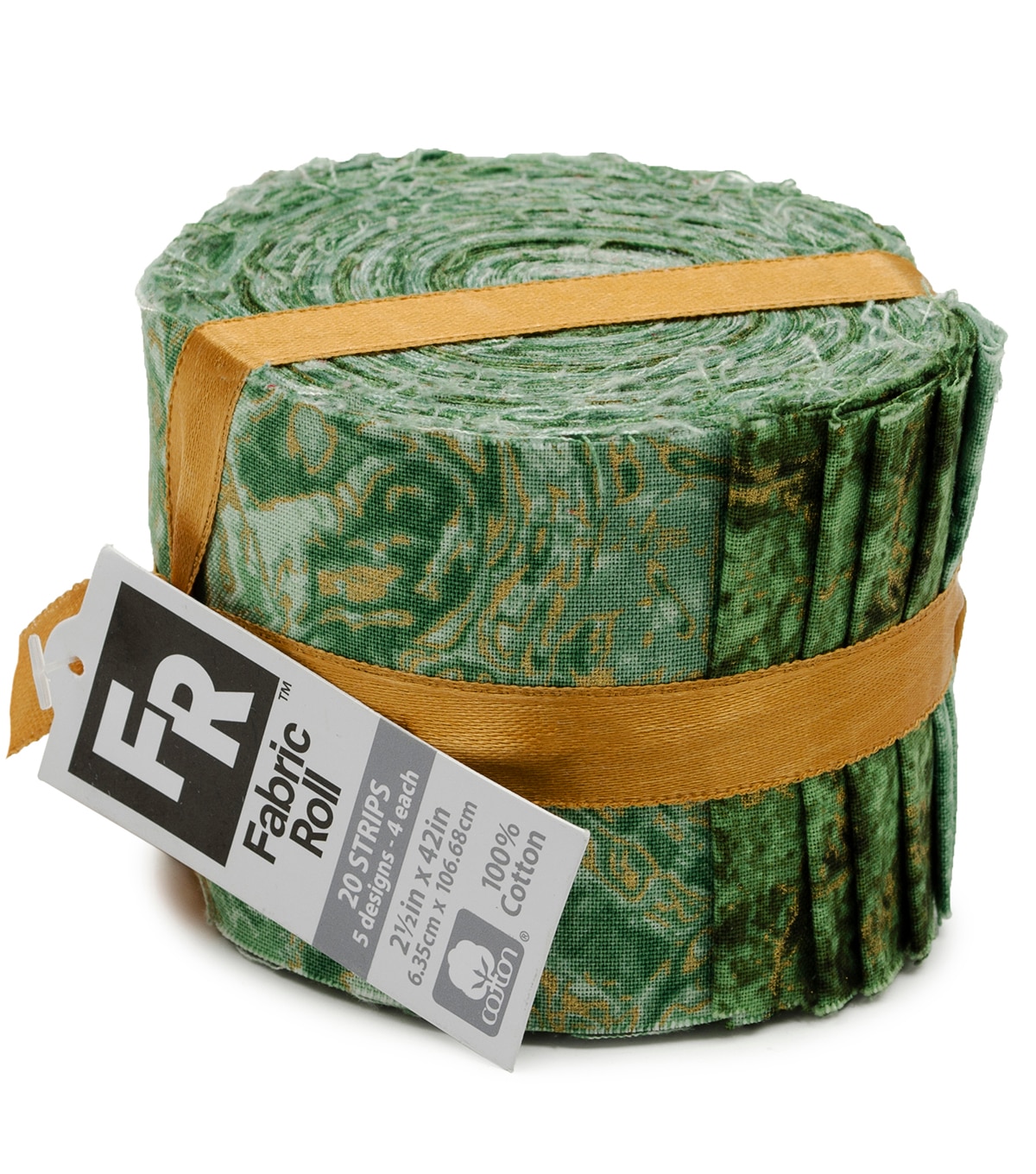 Jelly Roll Cotton Fabric Pack 2.5''x42'' Green & Metallic | JOANN