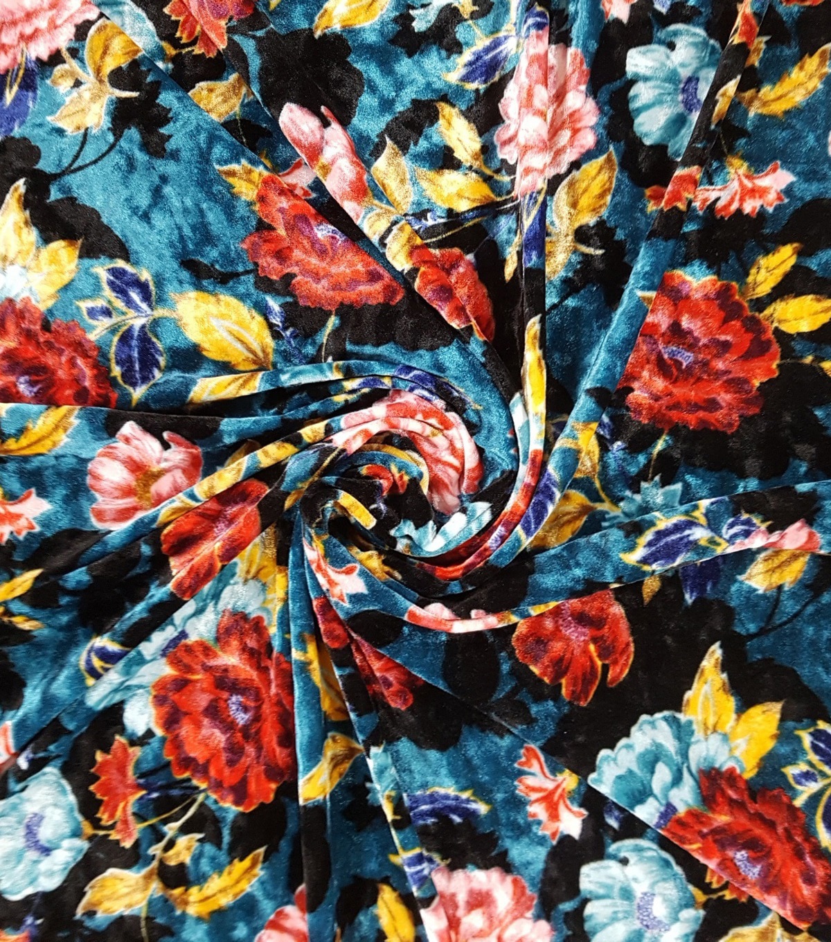 Ember Knit Prints Stretch Panne Fabric Teal Multi Floral | JOANN
