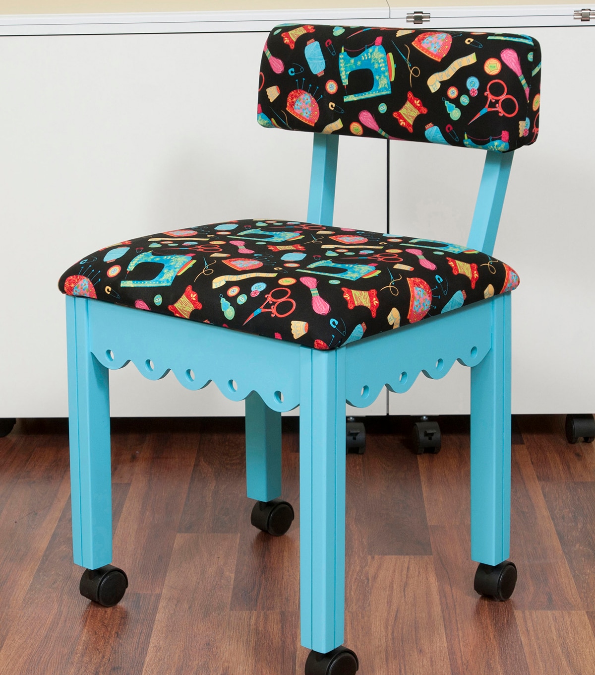 Arrow Blue Sewing Chair With Scalloped Base Sewing Notions On Black