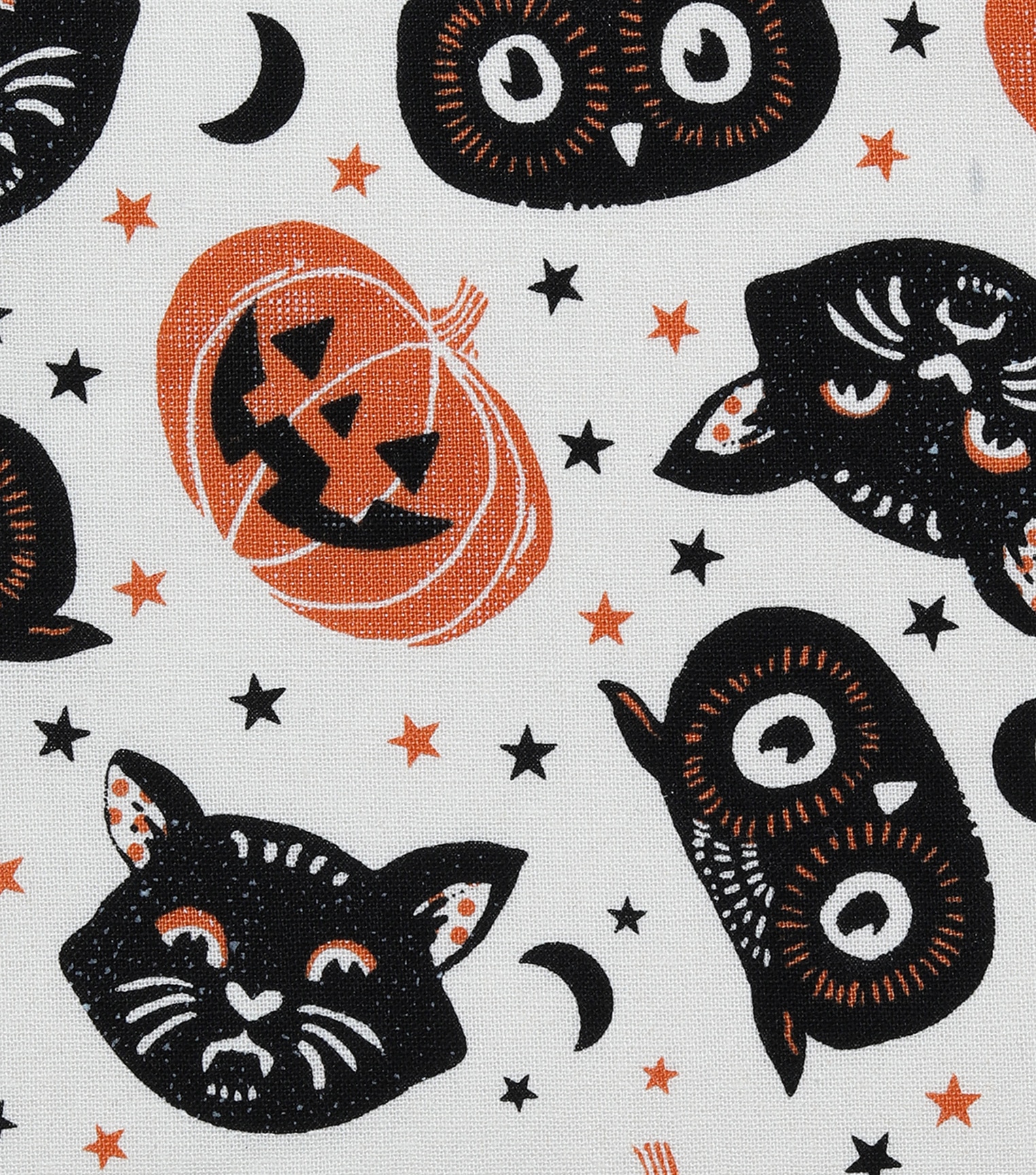 Halloween Cotton Fabric-Tossed Cat Heads on White | JOANN