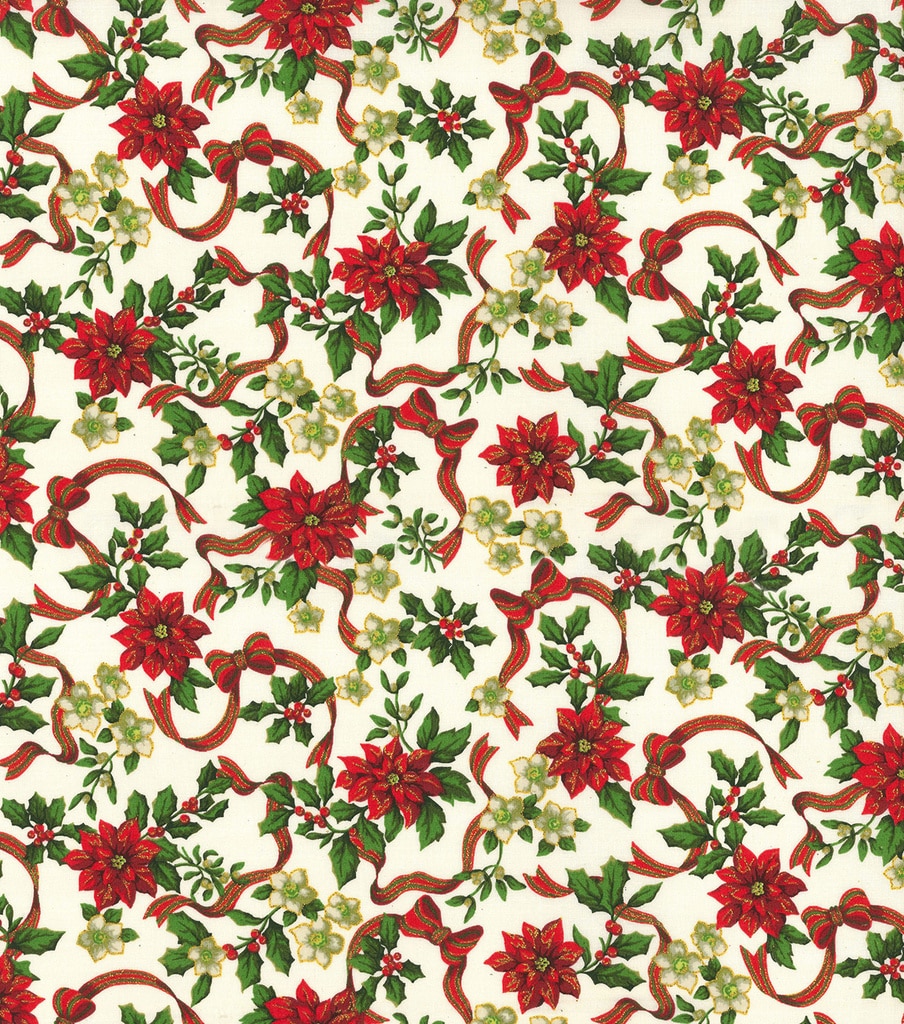 Christmas Cotton Fabric Poinsettia & Ribbon Glitter | JOANN