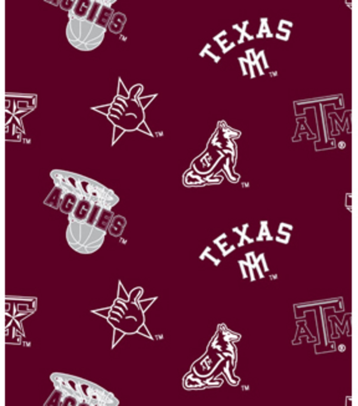 Texas Am University Aggies Fleece Fabric Allover Maroon