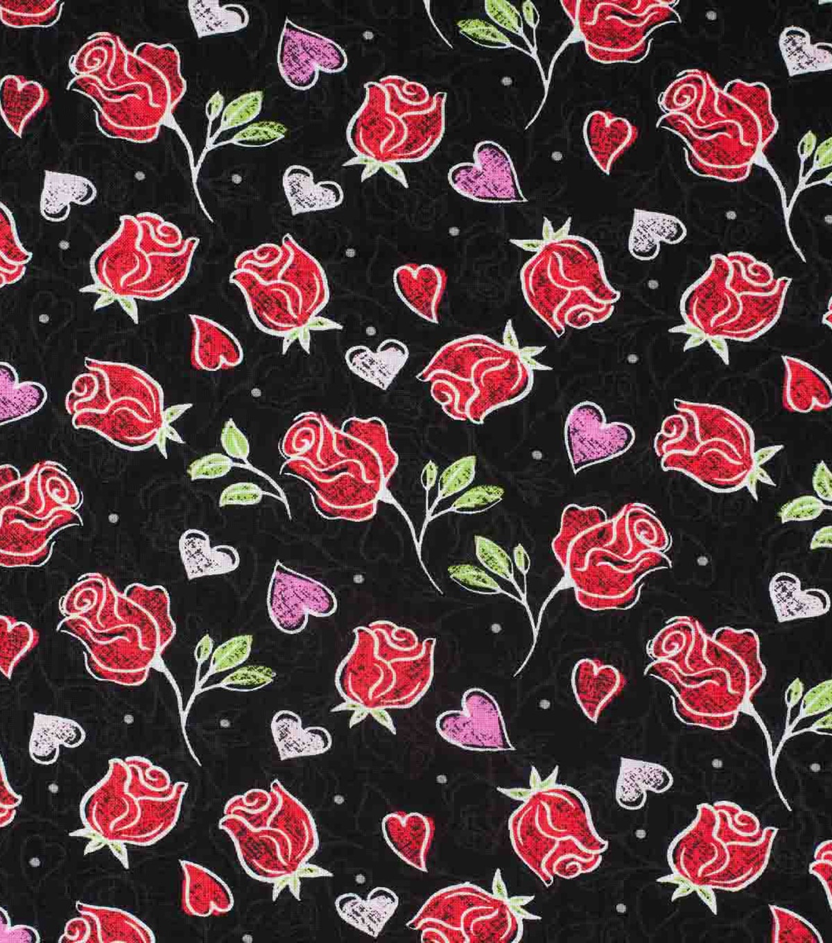 Valentines Day Cotton Fabric Hearts N Roses Red On Black Joann 1970