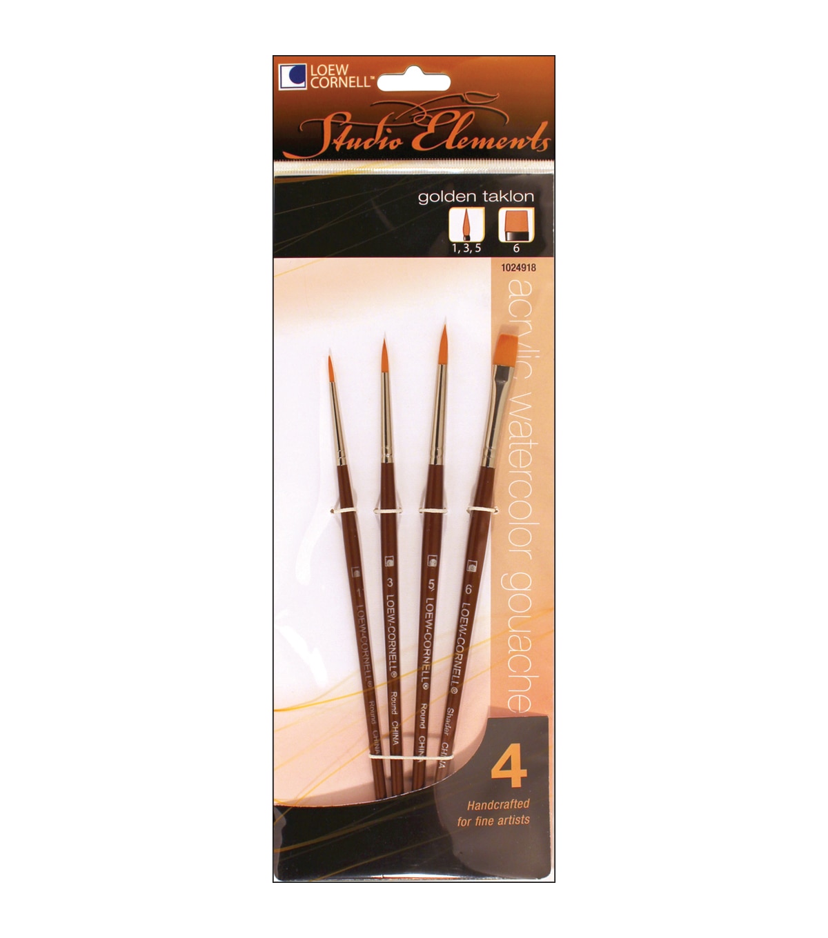 Loew Cornell Studio Elements Liner Shader 4 pk Golden Taklon Brushes