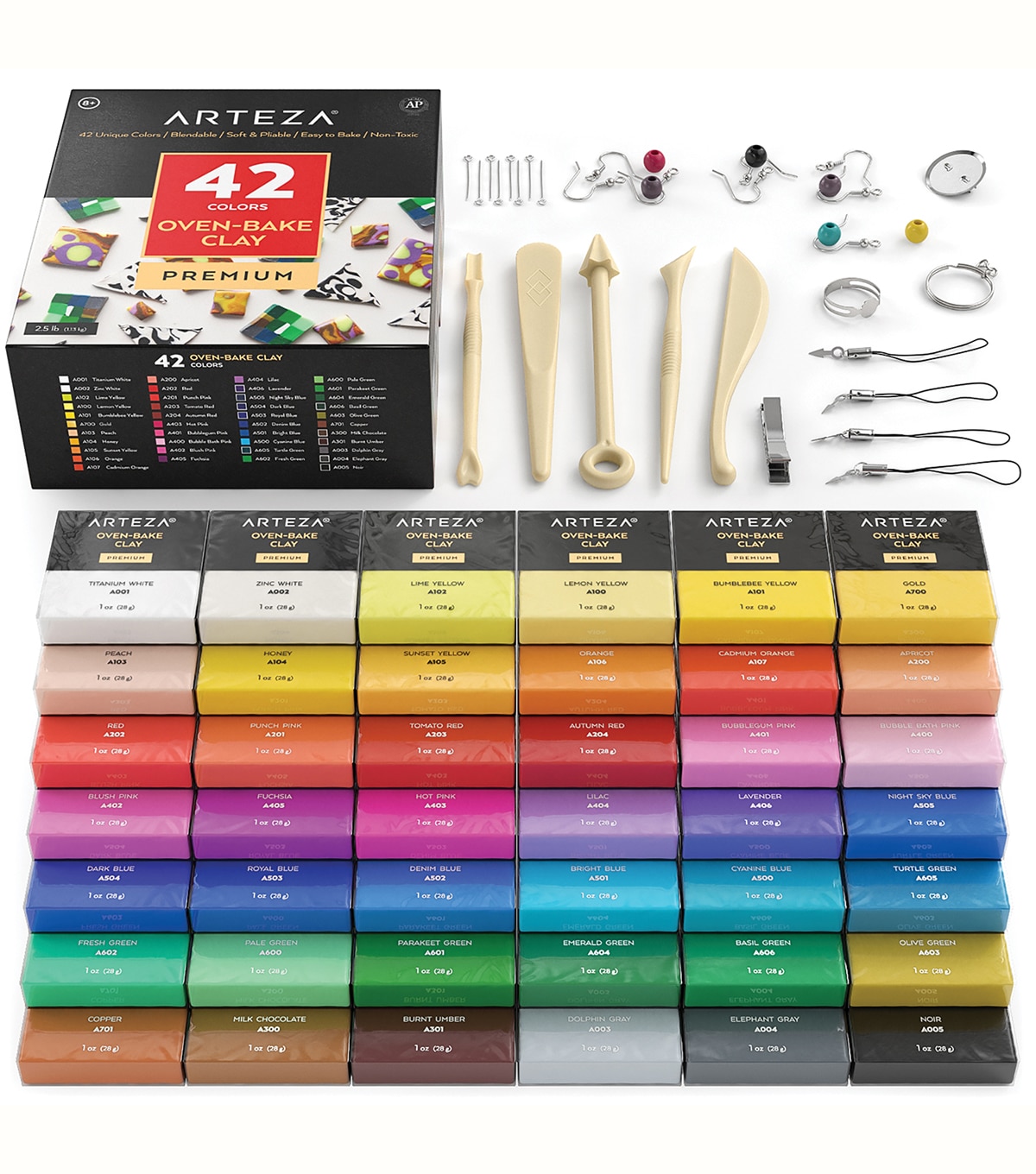 Arteza Polymer Clay Kit Modeling Clay Oven Bake for Adults and Teens with 5  Sculpting Tools 42 Colors Made for Clay Earrings Jewelry Making and Crafts  Set of 42