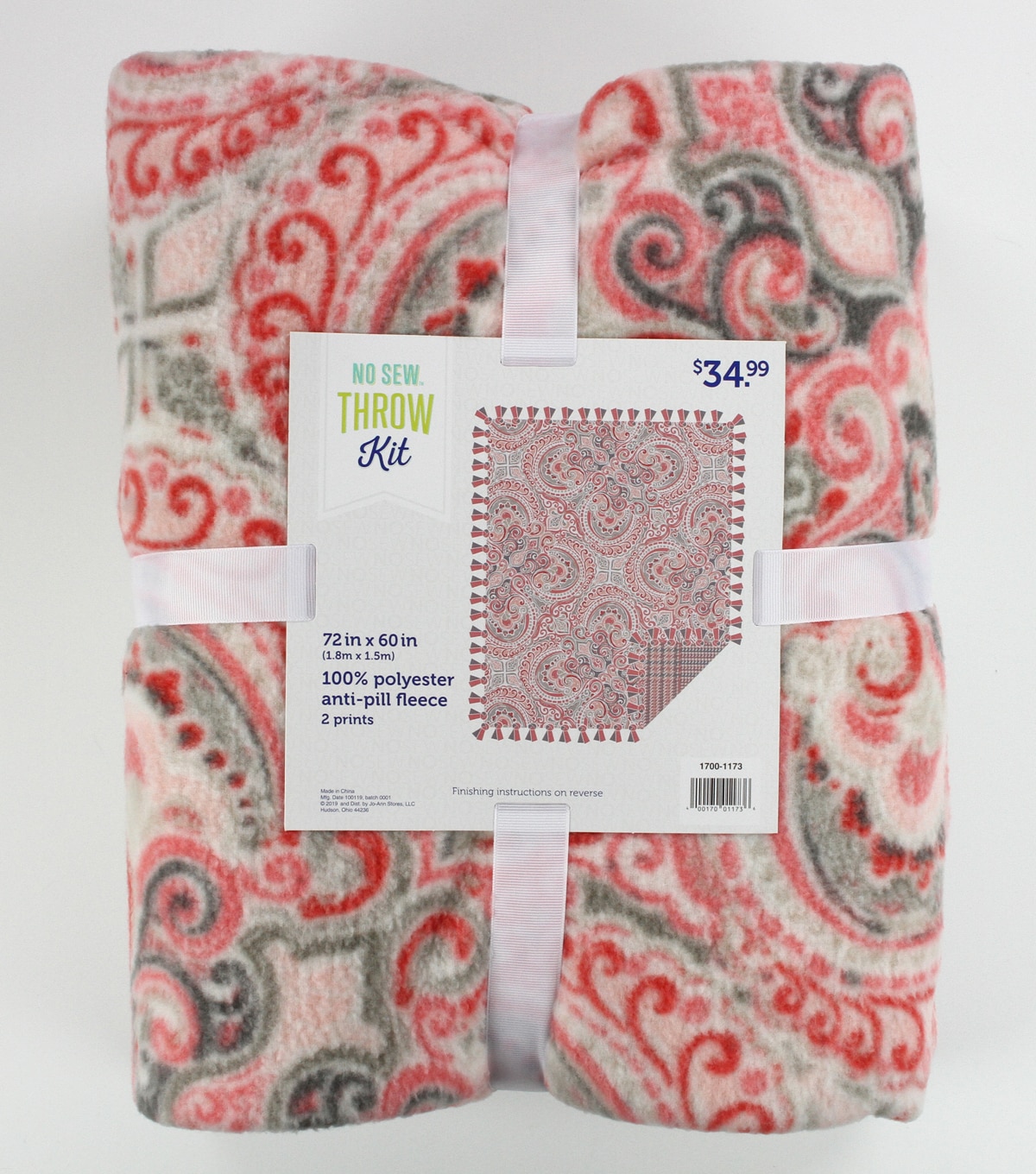 No Sew Fleece Throw Kit Blush Paisley JOANN