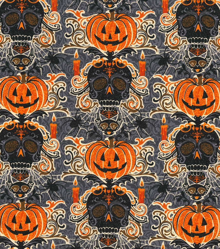 Halloween Glitter Cotton Fabric Bewitched Skulls JOANN